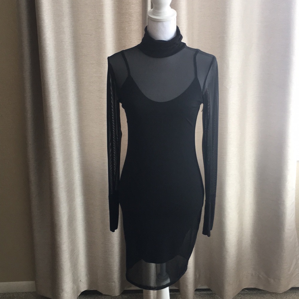 Black sheer long sleeve mini dress
